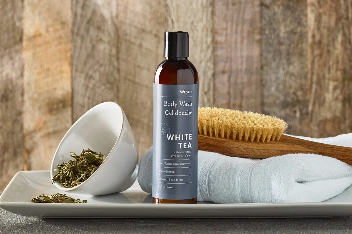 Body wash bottle brush and tea leaves on a wooden tray - Why Body Wash Makes Skin Oily & How to Fix It 2026 - Zicail