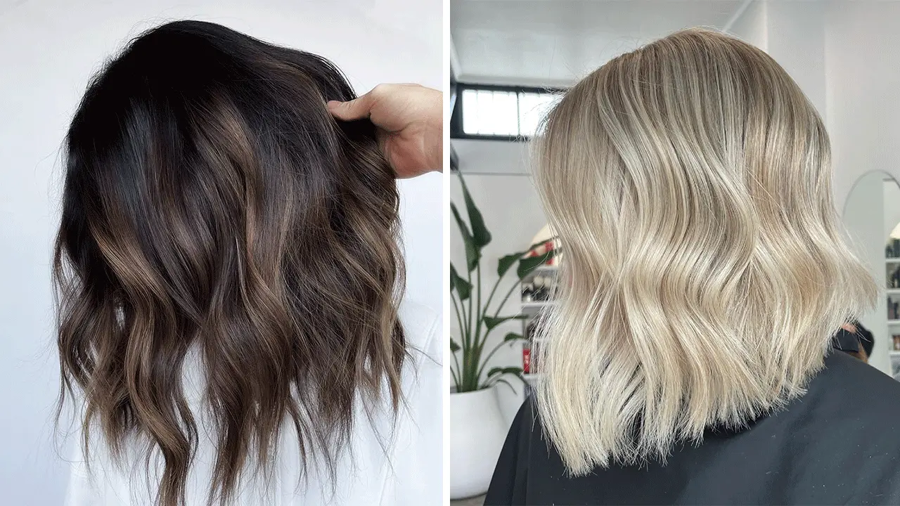 この画像は、暗いウェーブヘアと明るいブロンドのウェーブヘアを比較したものです - ブリーチを使わずに安全に髪を明るくする方法 2026 - Zicail この画像は、暗いウェーブヘアと明るいブロンドのウェーブヘアを比較したものです - ブリーチを使わずに安全に髪を明るくする方法 2026 - Zicail