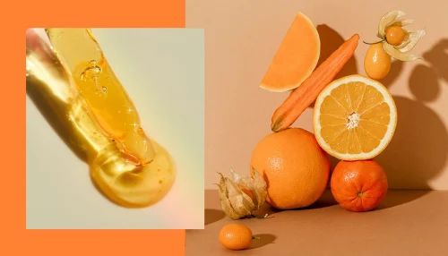 A vibrant pile of oranges beside a refreshing glass of orange juice rich in vitamin C - Is Vitamin C Good Under Makeup? Tips for Glowing Skin 2026 - Zicail