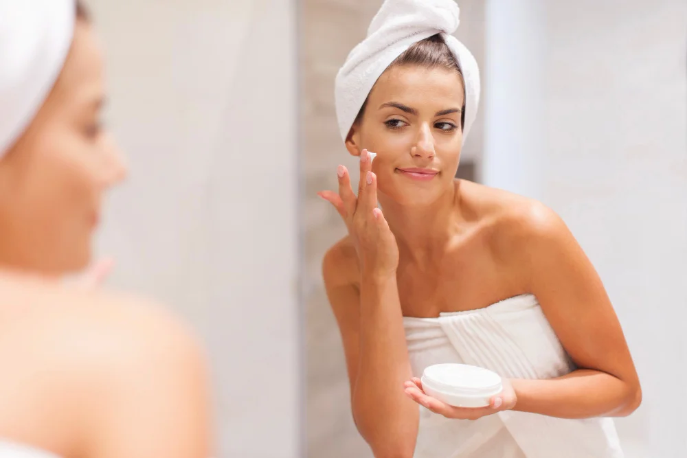 Towel wrapped woman dabbing panthenol for skin use - Panthenol in Skincare: Benefits & How to Use It 2026 - Zicail Towel wrapped woman dabbing panthenol for skin use - Panthenol in Skincare: Benefits & How to Use It 2026 - Zicail