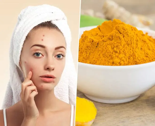 A woman touching her face with turmeric powder in the background - Turmeric for Skin: Benefits, Uses, and Safety Tips 2026 - Zicail