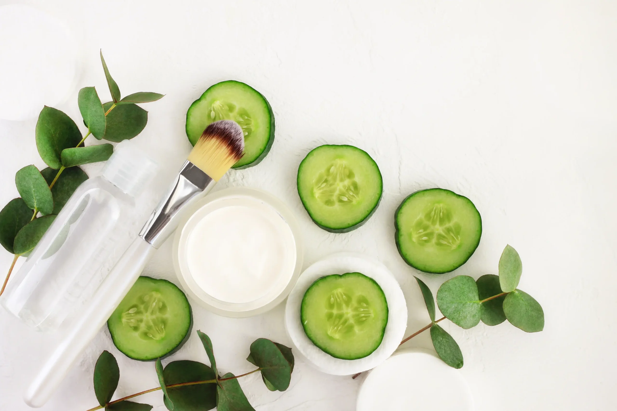 Cucumber extract cream and eucalyptus flat lay - Cucumber Extract in Skincare: Top Benefits & Uses 2026 - Zicail Cucumber extract cream and eucalyptus flat lay - Cucumber Extract in Skincare: Top Benefits & Uses 2026 - Zicail