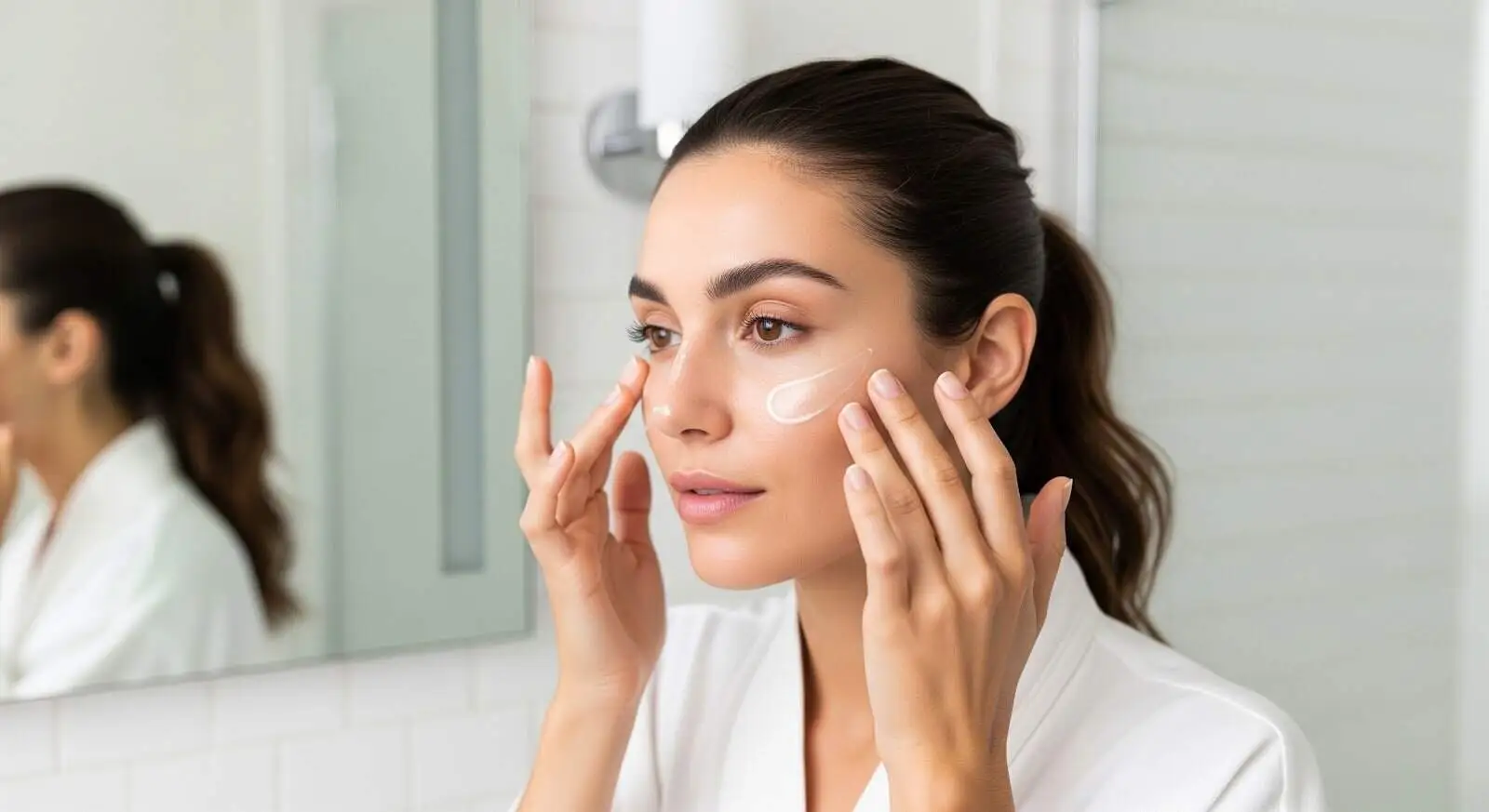 A woman in front of a mirror applying skincare - Butylene Glycol in Skincare: Benefits & Safety Explained 2026 - Zicail