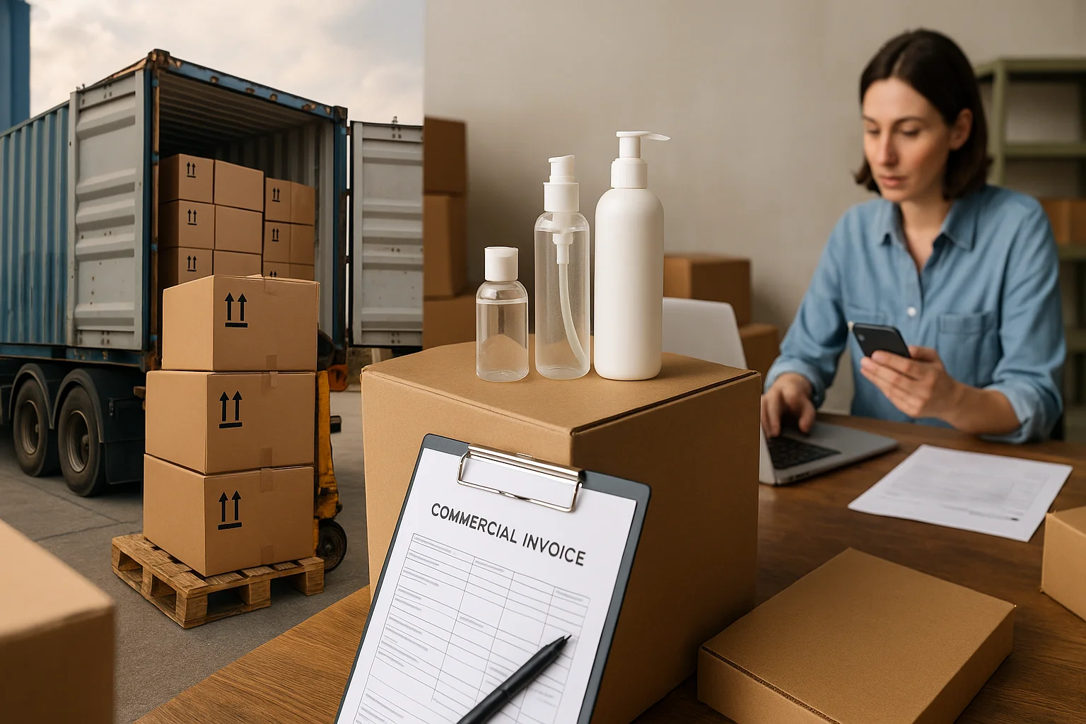 Cosmetic shipment prep with boxes and invoice form - How to Safely Source Skincare Products from China: Step-by-Step Guide 2026 - Zicail Cosmetic shipment prep with boxes and invoice form - How to Safely Source Skincare Products from China: Step-by-Step Guide 2026 - Zicail