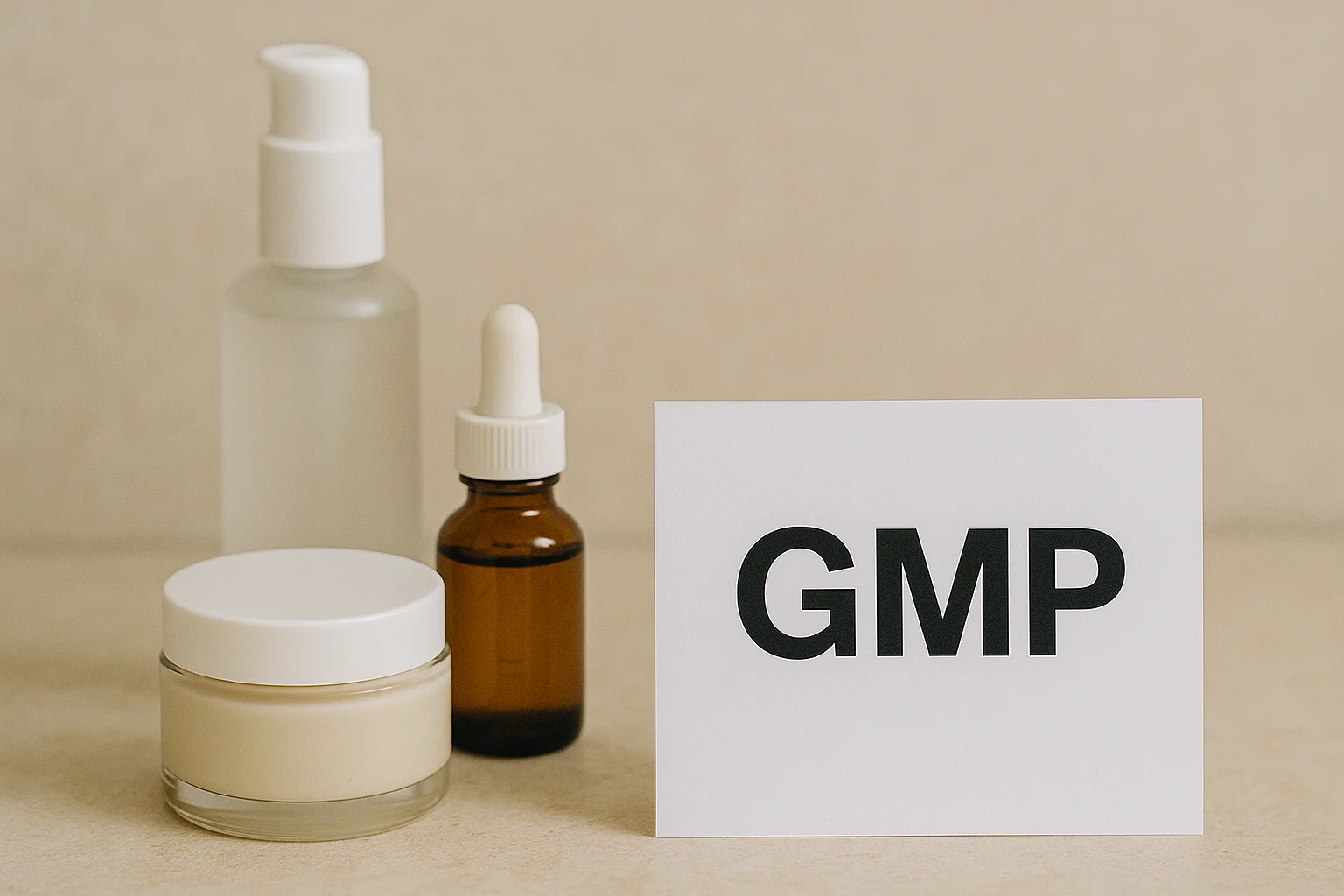 GMP card beside serum and cream containerswebp - CE, FDA & GMP Certifications for Skincare Manufacturers 2026 - Zicail GMP card beside serum and cream containerswebp - CE, FDA & GMP Certifications for Skincare Manufacturers 2026 - Zicail