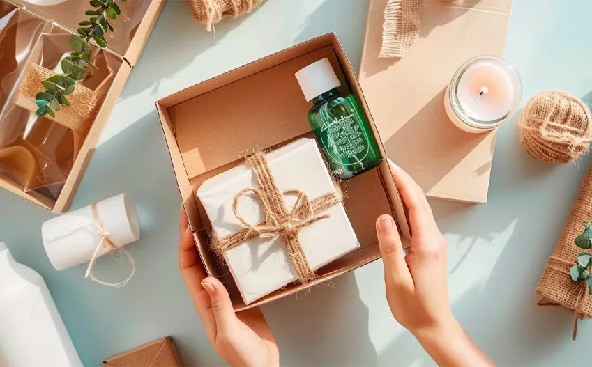 Gift set with soap and green skincare bottle - Sustainable Skincare Packaging: What Buyers Must Know 2026 - Zicail