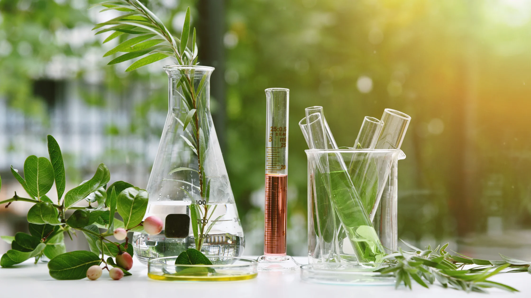 Green leaves and test tubes show natural extraction - Natural vs Synthetic Ingredients – B2B Buyer Guide 2026 - Zicail