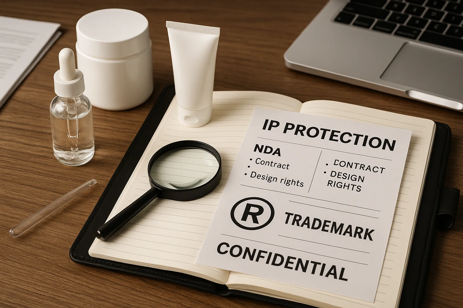 IP protection paperwork beside cosmetic packaging - How to Safely Source Skincare Products from China: Step-by-Step Guide 2026 - Zicail IP protection paperwork beside cosmetic packaging - How to Safely Source Skincare Products from China: Step-by-Step Guide 2026 - Zicail