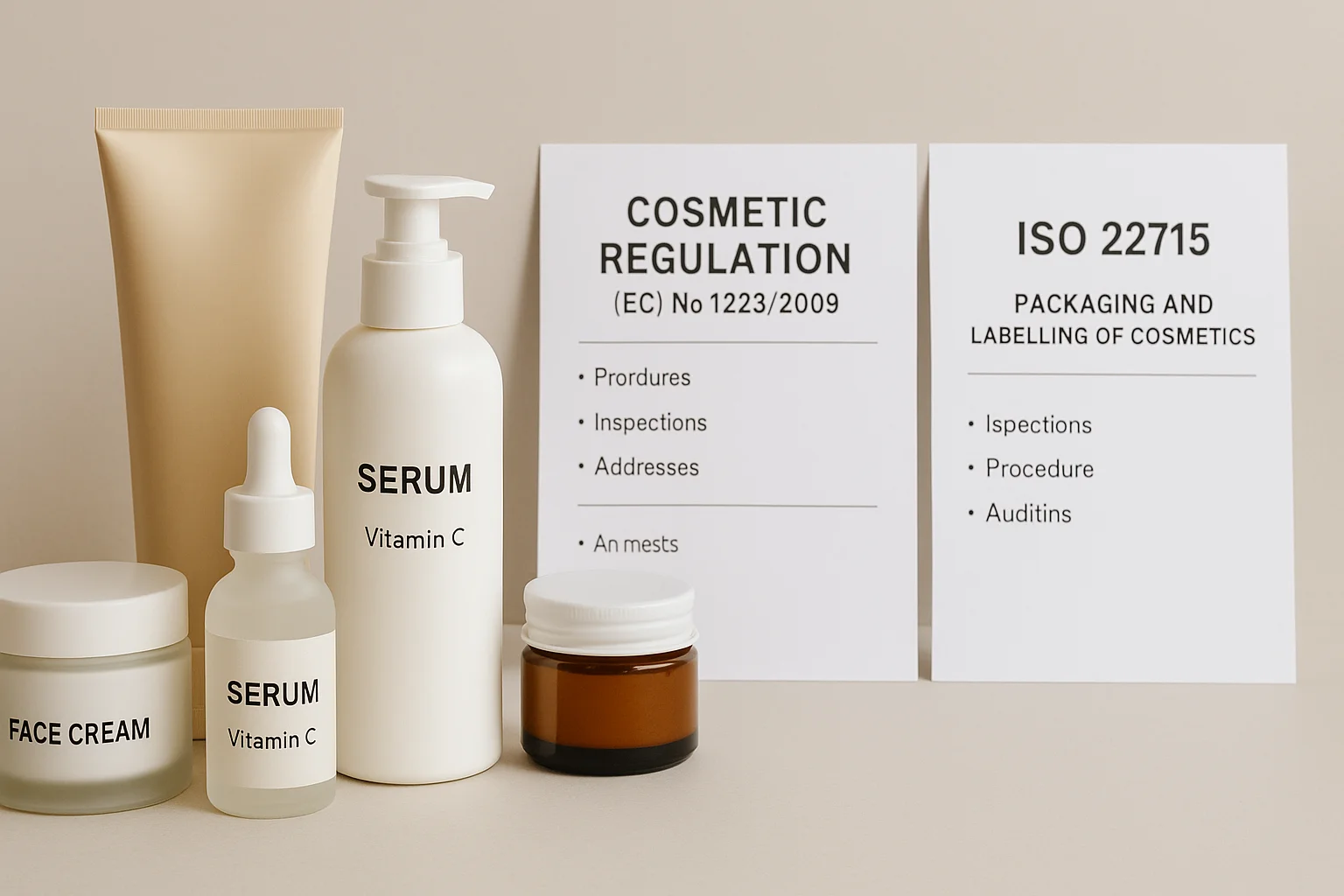 Multiple skincare labels shown with regulation posters - Skincare Label Design & Compliance Checklist 2026 - Zicail Multiple skincare labels shown with regulation posters - Skincare Label Design & Compliance Checklist 2026 - Zicail