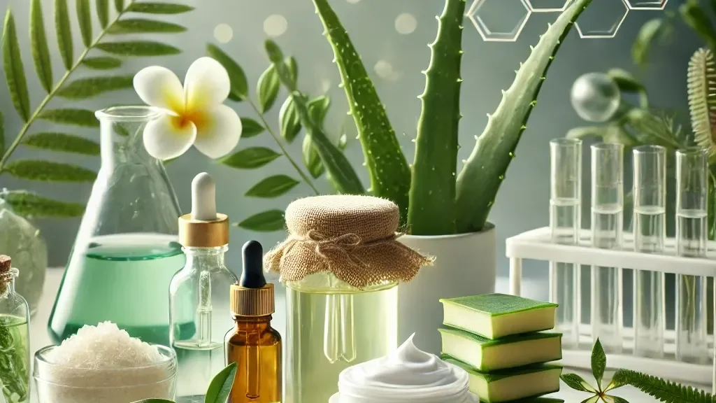 Natural ingredients in skincare lab with aloe and oils - Natural vs Synthetic Ingredients – B2B Buyer Guide 2026 - Zicail