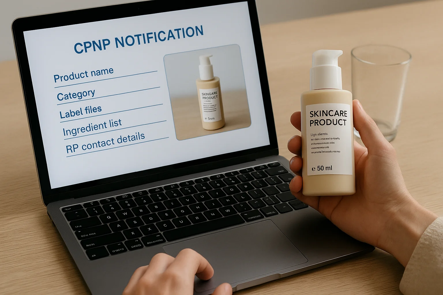 CPNP skincare product data shown on laptop screen - Importing Skincare to the EU & US: Key Compliance Rules 2026 - Zicail CPNP skincare product data shown on laptop screen - Importing Skincare to the EU & US: Key Compliance Rules 2026 - Zicail