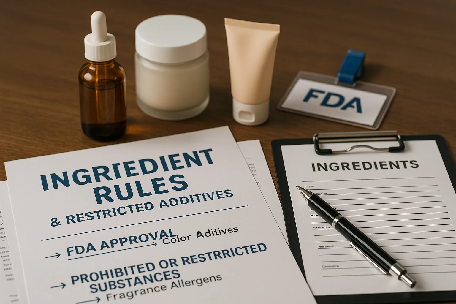 Ingredient rules and FDA approval document on desk - Importing Skincare to the EU & US: Key Compliance Rules 2026 - Zicail Ingredient rules and FDA approval document on desk - Importing Skincare to the EU & US: Key Compliance Rules 2026 - Zicail