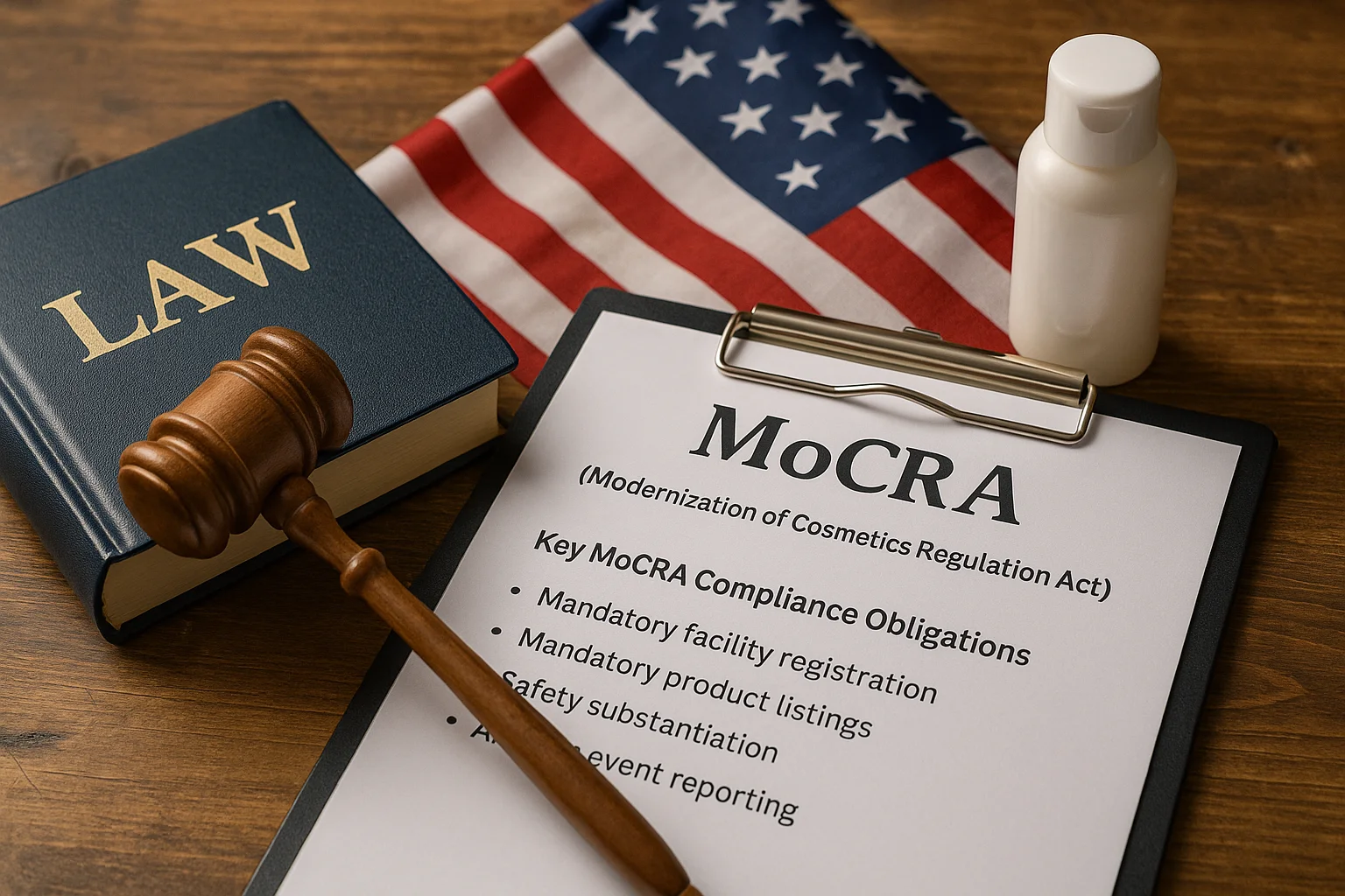 MoCRA compliance list with law book and US flag - Importing Skincare to the EU & US: Key Compliance Rules 2026 - Zicail MoCRA compliance list with law book and US flag - Importing Skincare to the EU & US: Key Compliance Rules 2026 - Zicail