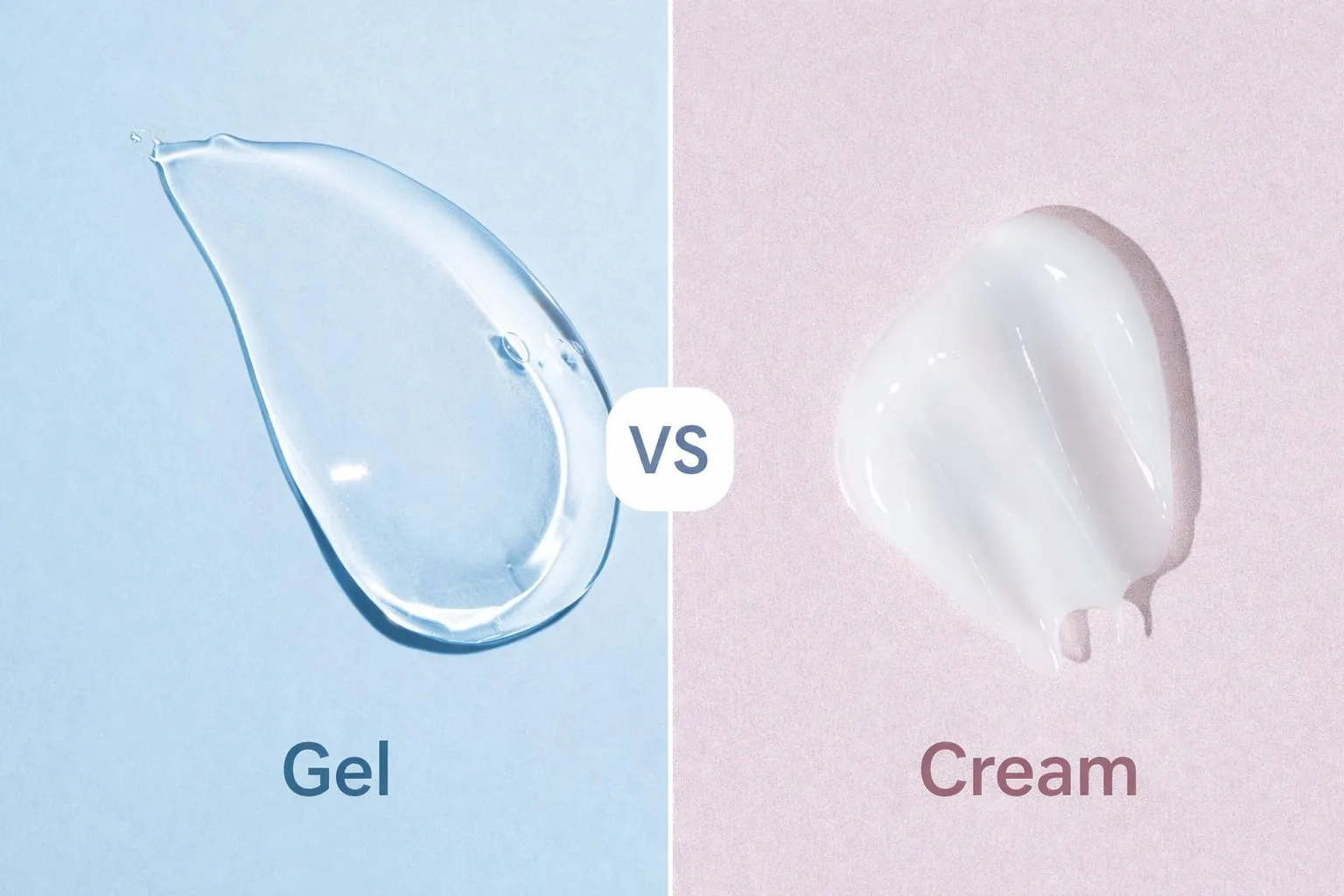 ジェルとクリームの保湿剤のテクスチャ比較（背景分割） - ジェルとクリームの保湿剤：どちらが肌に良い？ 2026 - Zicail